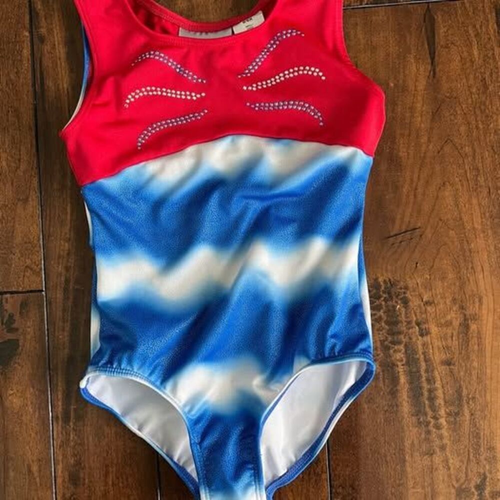 Danskin Gymnastics Leotard Red White Blue Size Small / 6